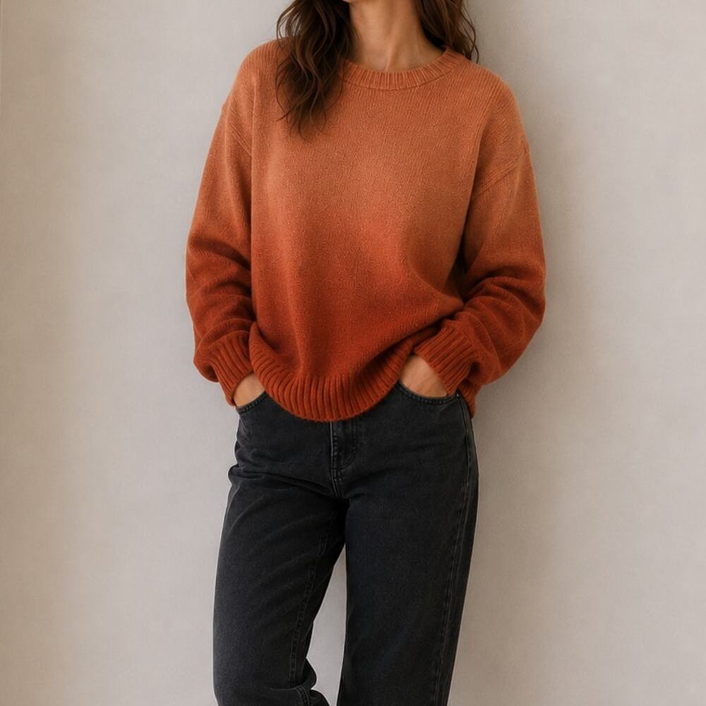 Vintage 70s Sears Sweater Crewneck Rust Orange Ombre Wool Blend Size Medium